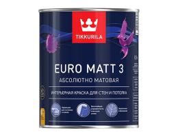 Краска Tikkurila Euro Matt 3 / Тиккурила Евро матовая водоразбавляемая для стен и потолков.